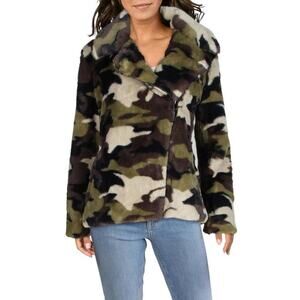 Shaci Faux Fur Camouflage Zip Up Jacket - New Size Small